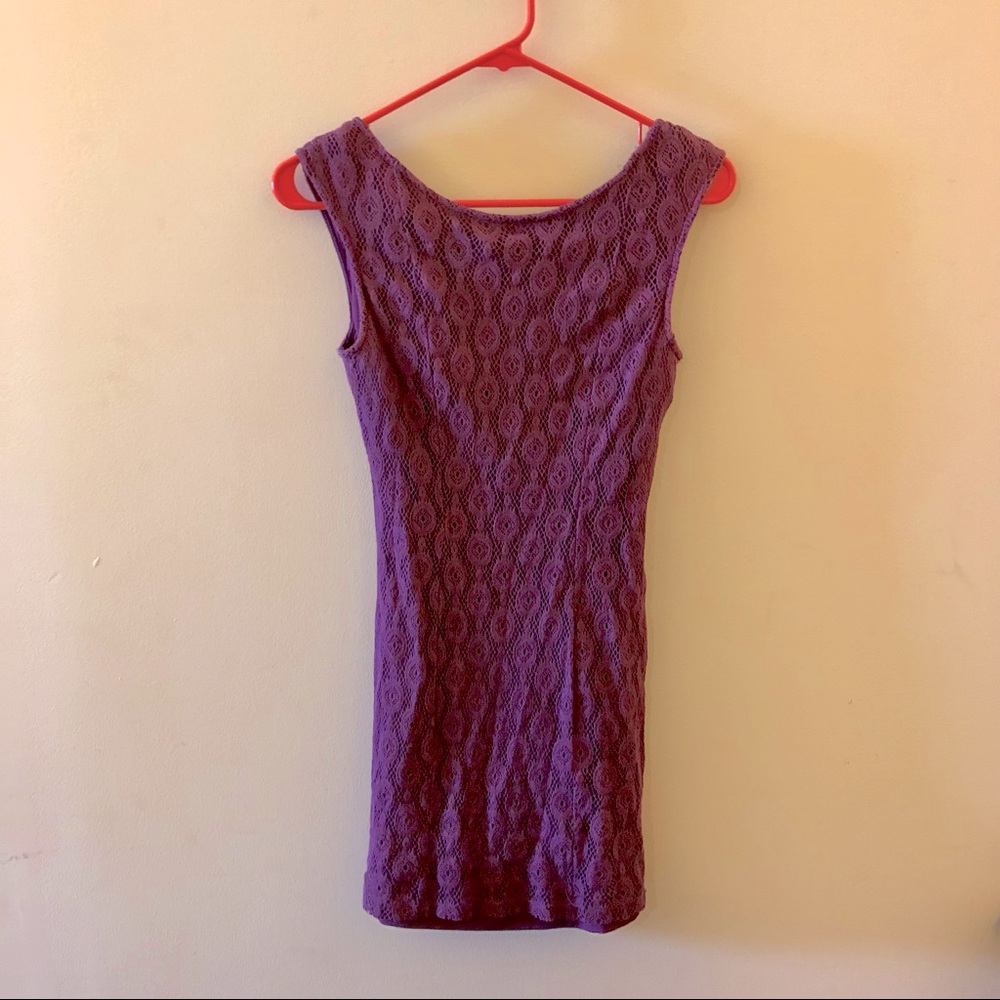 Purple lace open back sleeveless dress